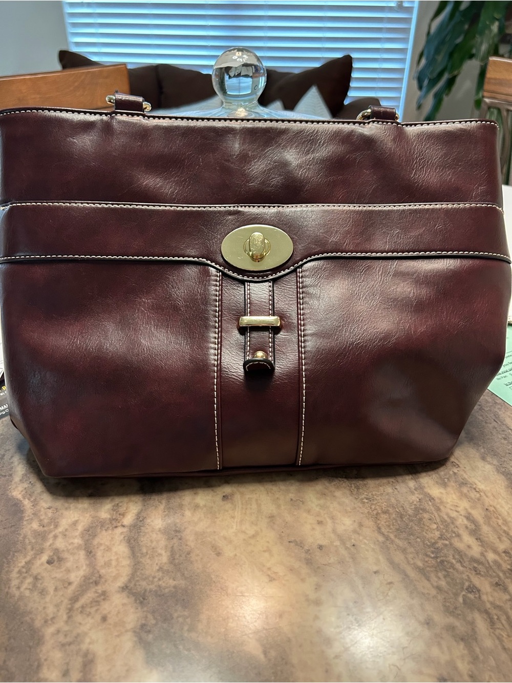 Giani Bernini Burgundy Leather Shoulder Bag with Gold Hardware